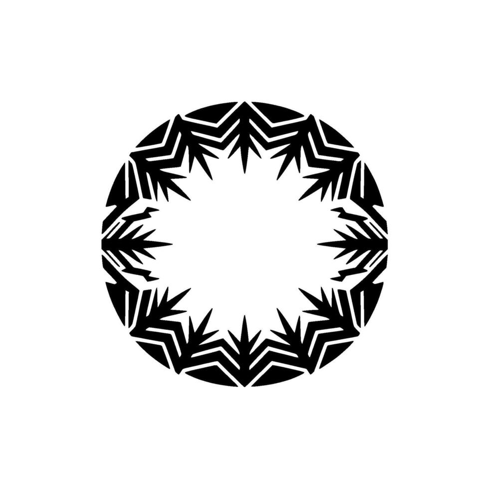 Abstract Black and White Circular Pattern with Geometric Leaf Motif. vector