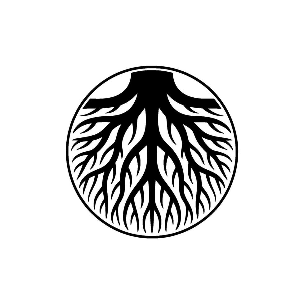 Root System Circle , Black and White Minimalist. vector