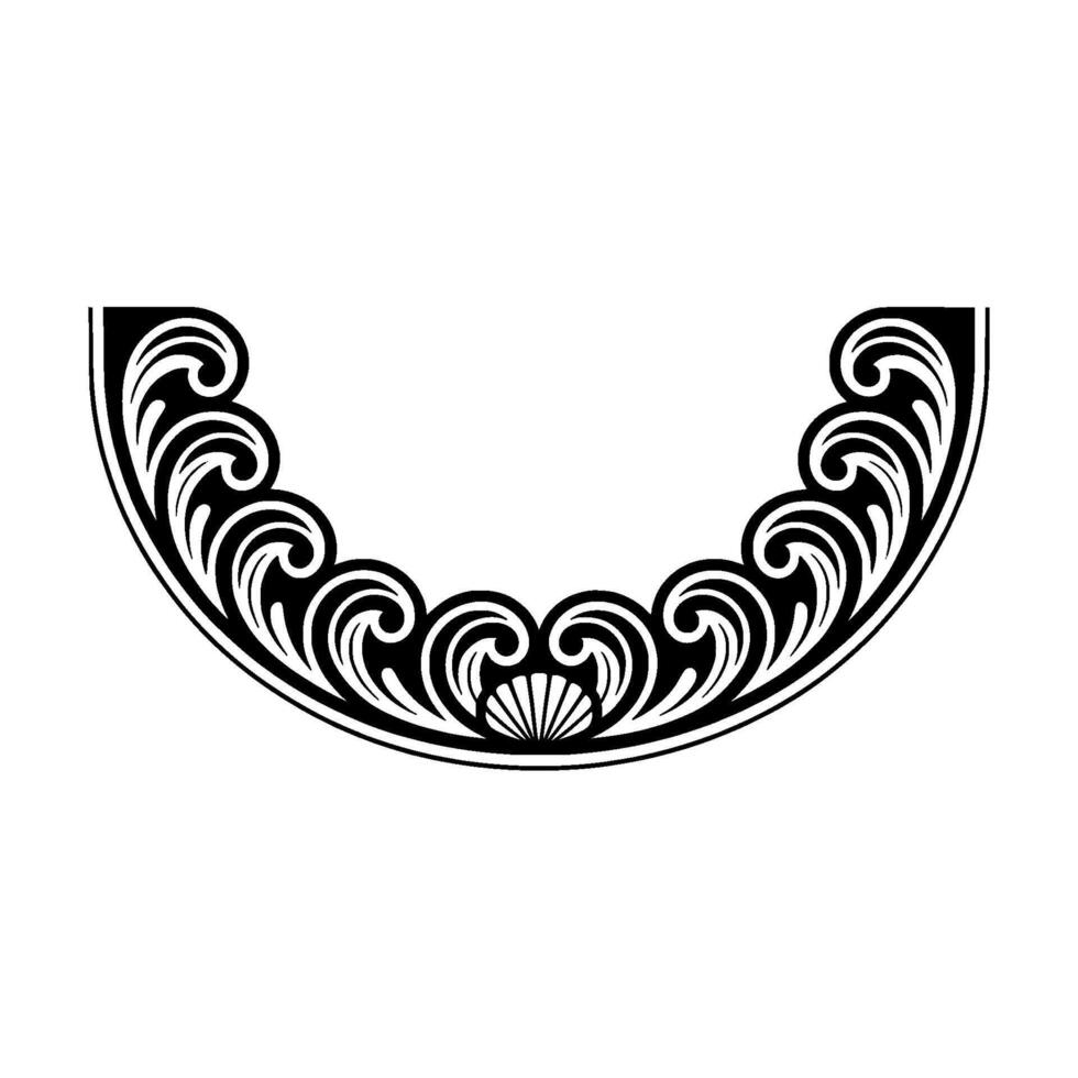 Elegant Semicircle Swirl Ornament in Black White. vector