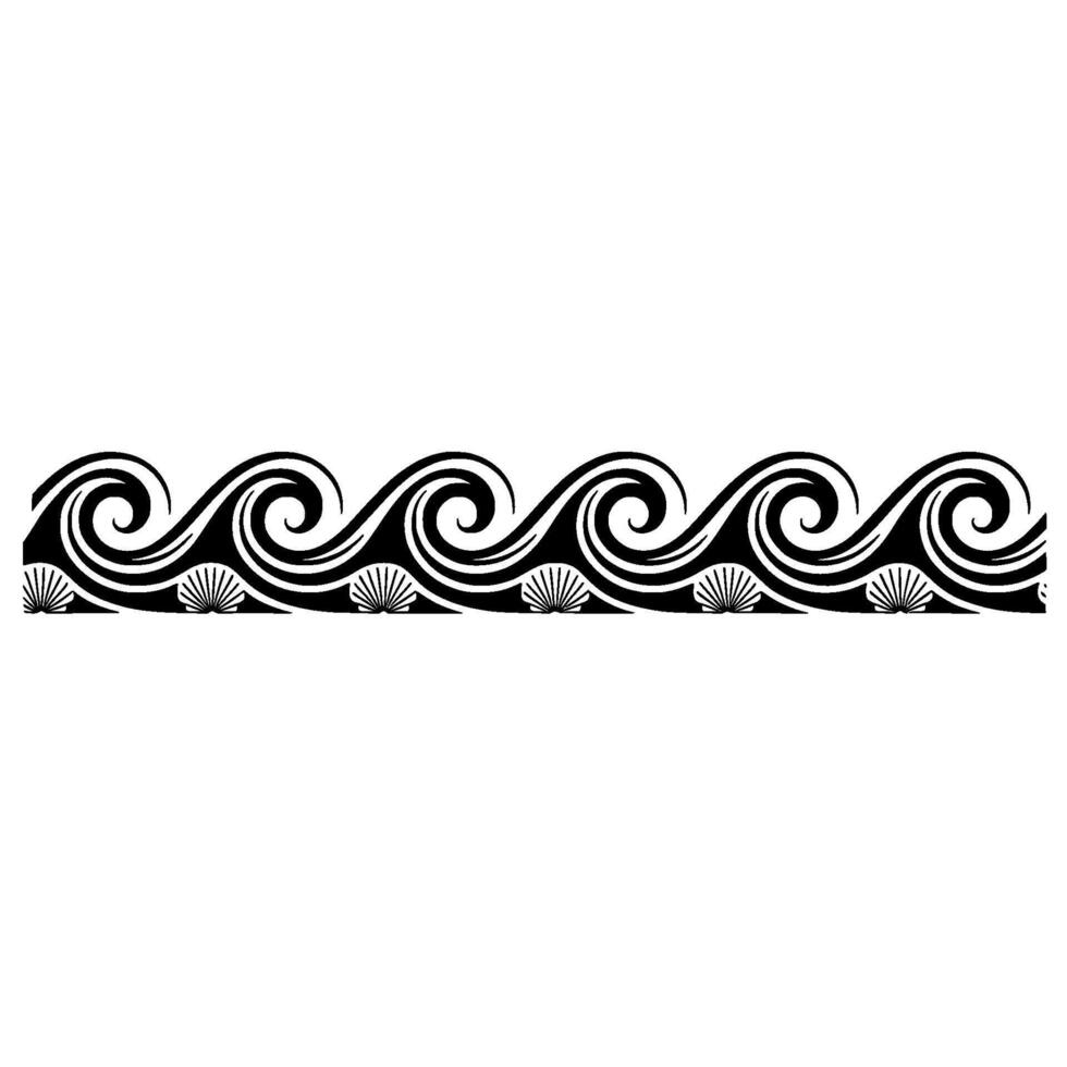 Decorative Ocean Wave Border, Black and White. vector