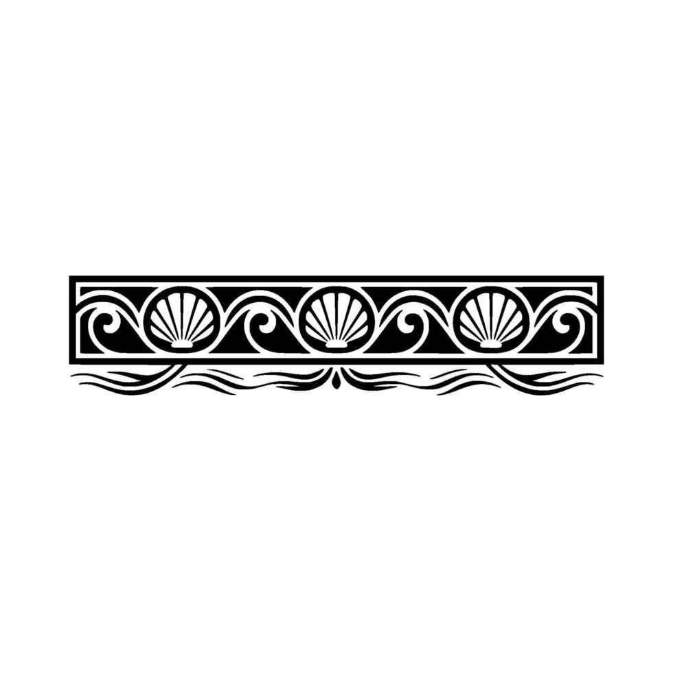 Elegant Black Shell Border on White, Geometric and Decorative. vector