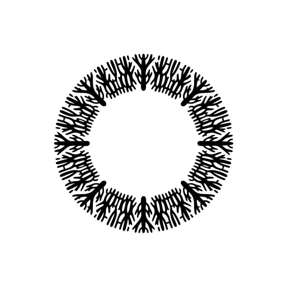 Black Tree-Branch Circle Motif on White Background. vector