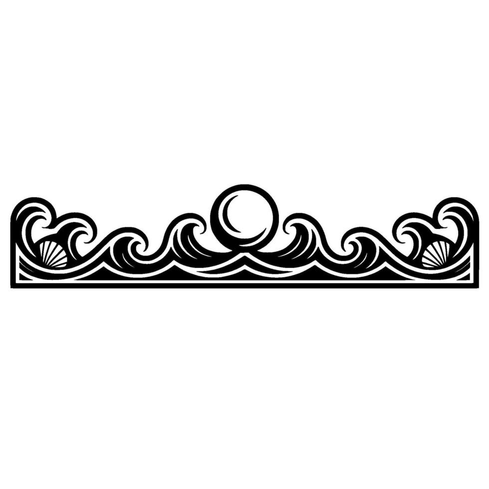 Art Deco Ocean Border, Black and White, Illustration. vector