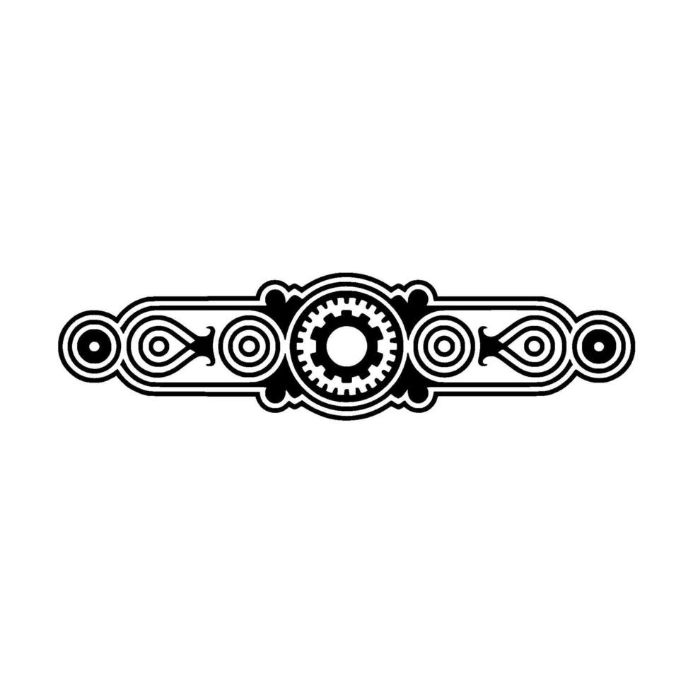 Ornamental Gear and Swirl in Minimalist Black and White. vector