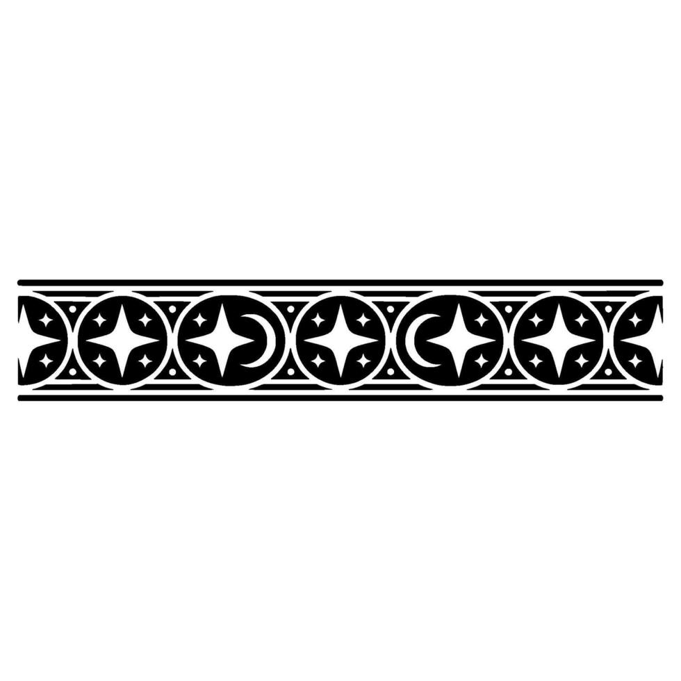 Celestial Border Stars, Moons, and Circles in Black White. vector