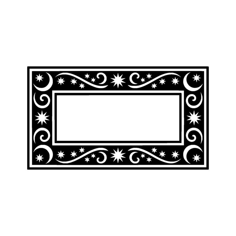 Ornate Black White Celestial Frame, Decorative Border Element, Elegant. vector