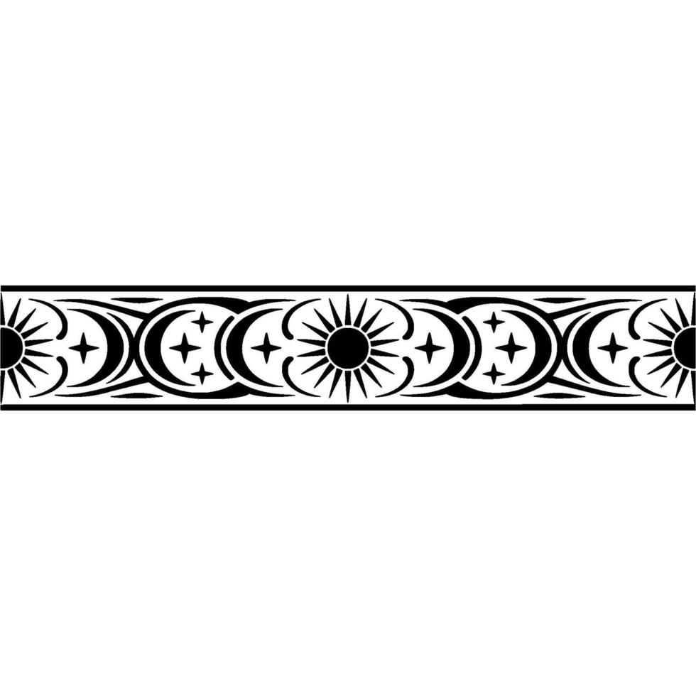 Celestial Border Sun, Moon, and Stars Ornament on White. vector
