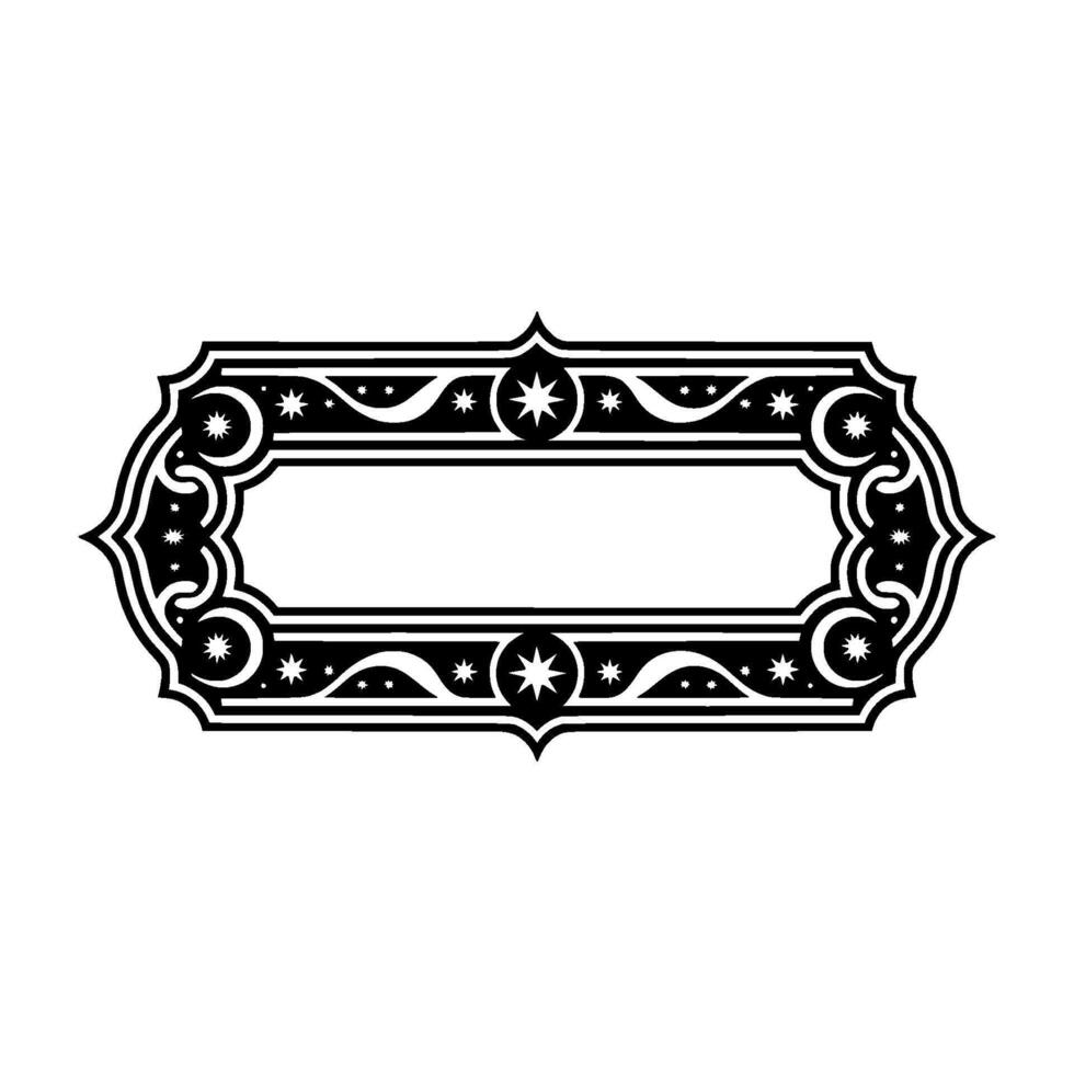 Elegant Black White Ornamental Frame with Stars. vector