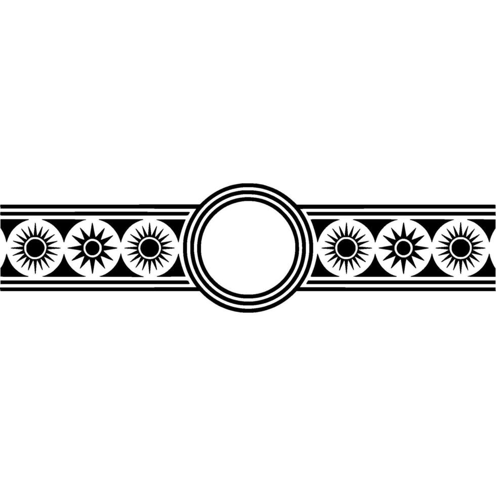 Ornamental Black and White Band with Sunbursts and Circles. vector