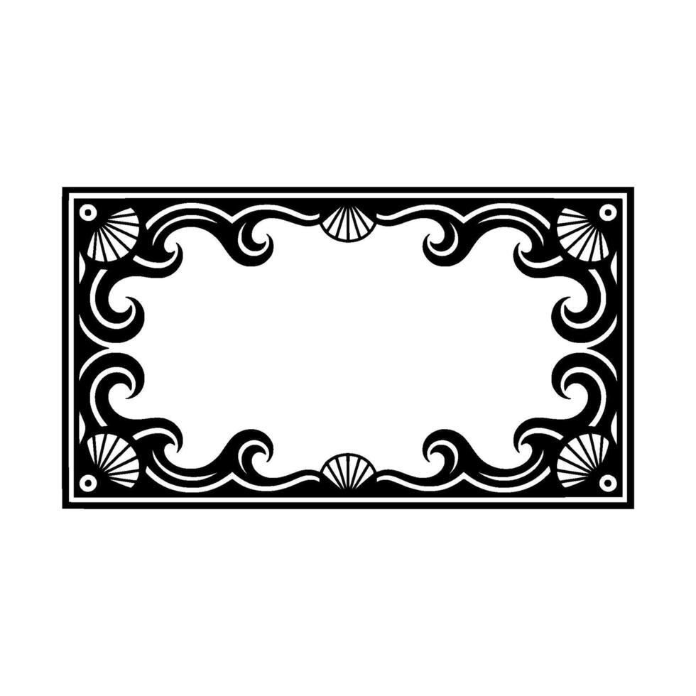 Elegant Sea-Inspired Frame , Black and White, Ornamental Border. vector
