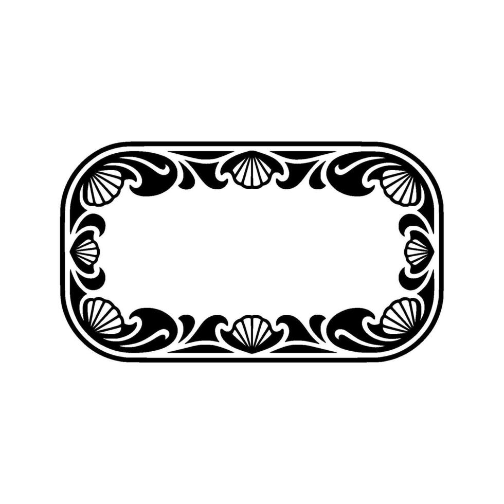 Elegant Art Deco Frame with Shell Motifs, Black White. vector