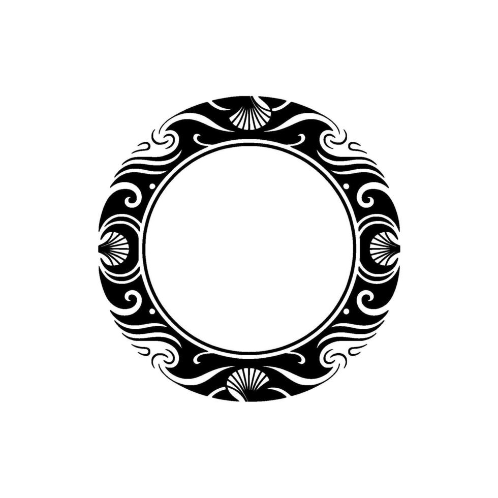 Elegant Circular Seashell Frame, Black and White Minimalist. vector