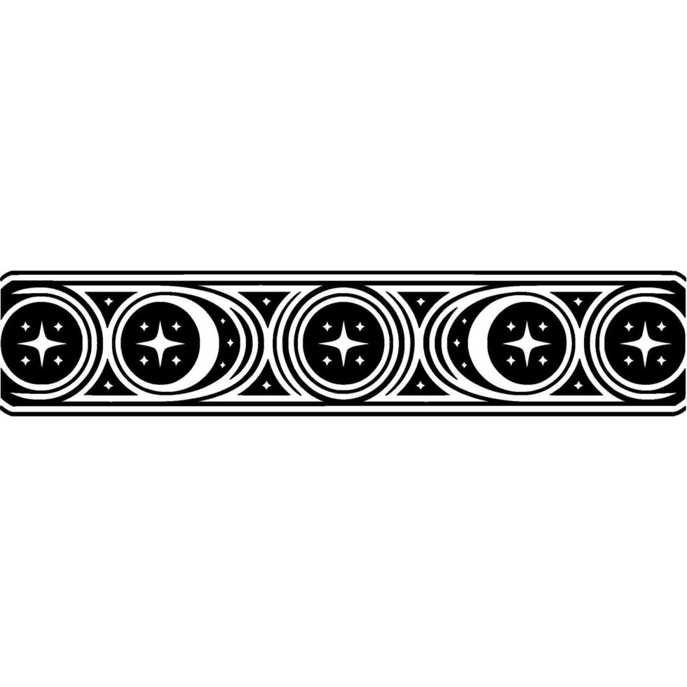 Black White Celestial Border Moons, Stars, Geometric Pattern. vector