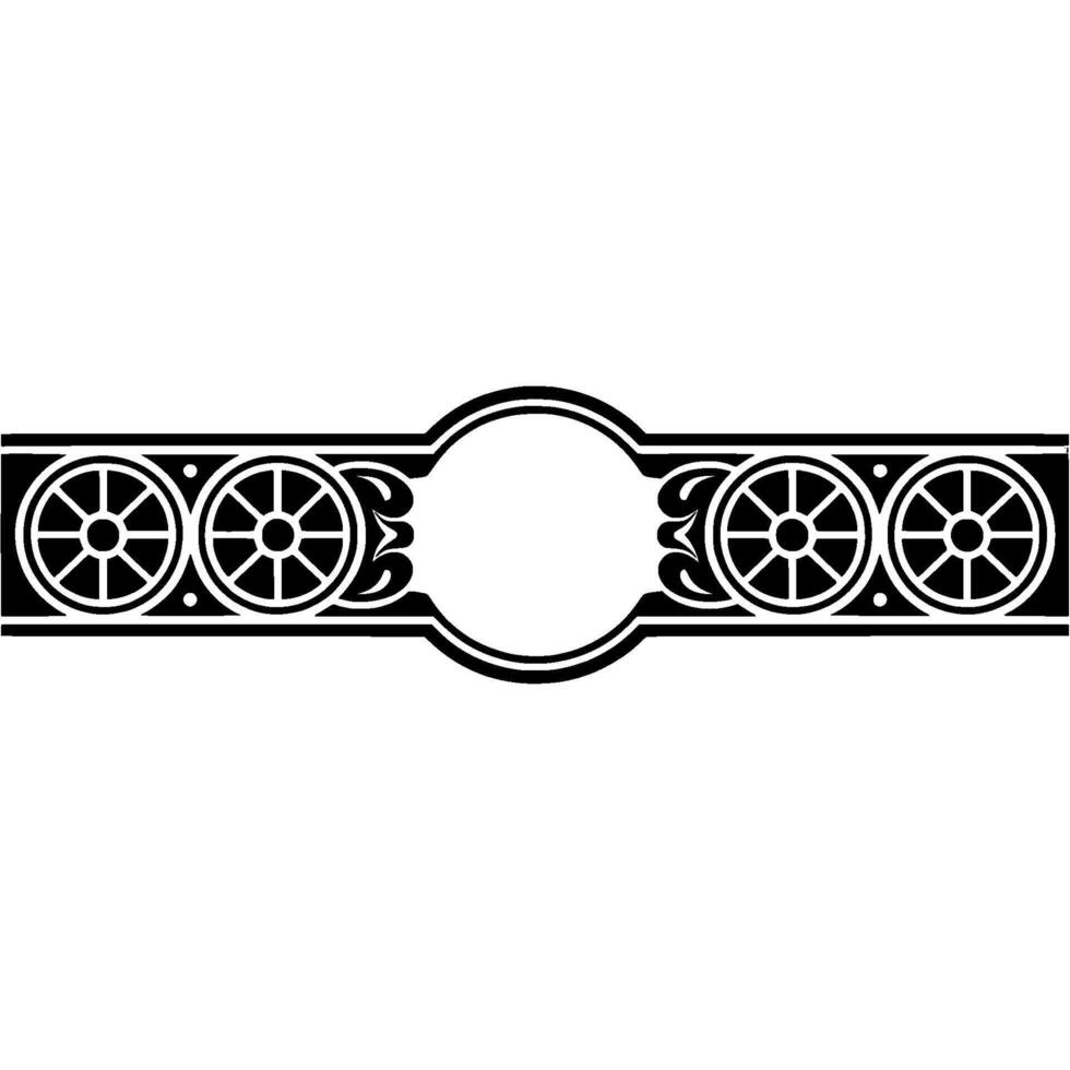 Elegant Silver and Black Decorative Border with Wheel Motifs. vector