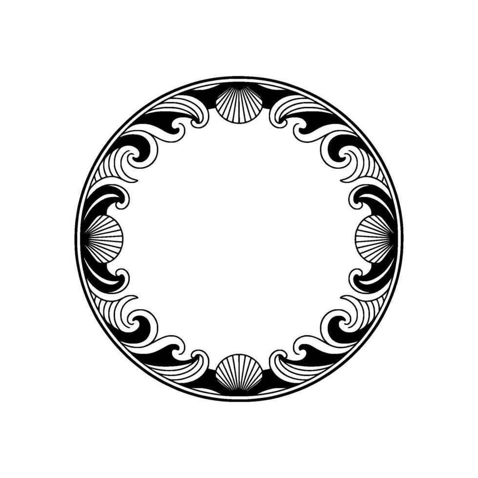 Elegant Art Deco Circle Frame with Seashell Accents. vector