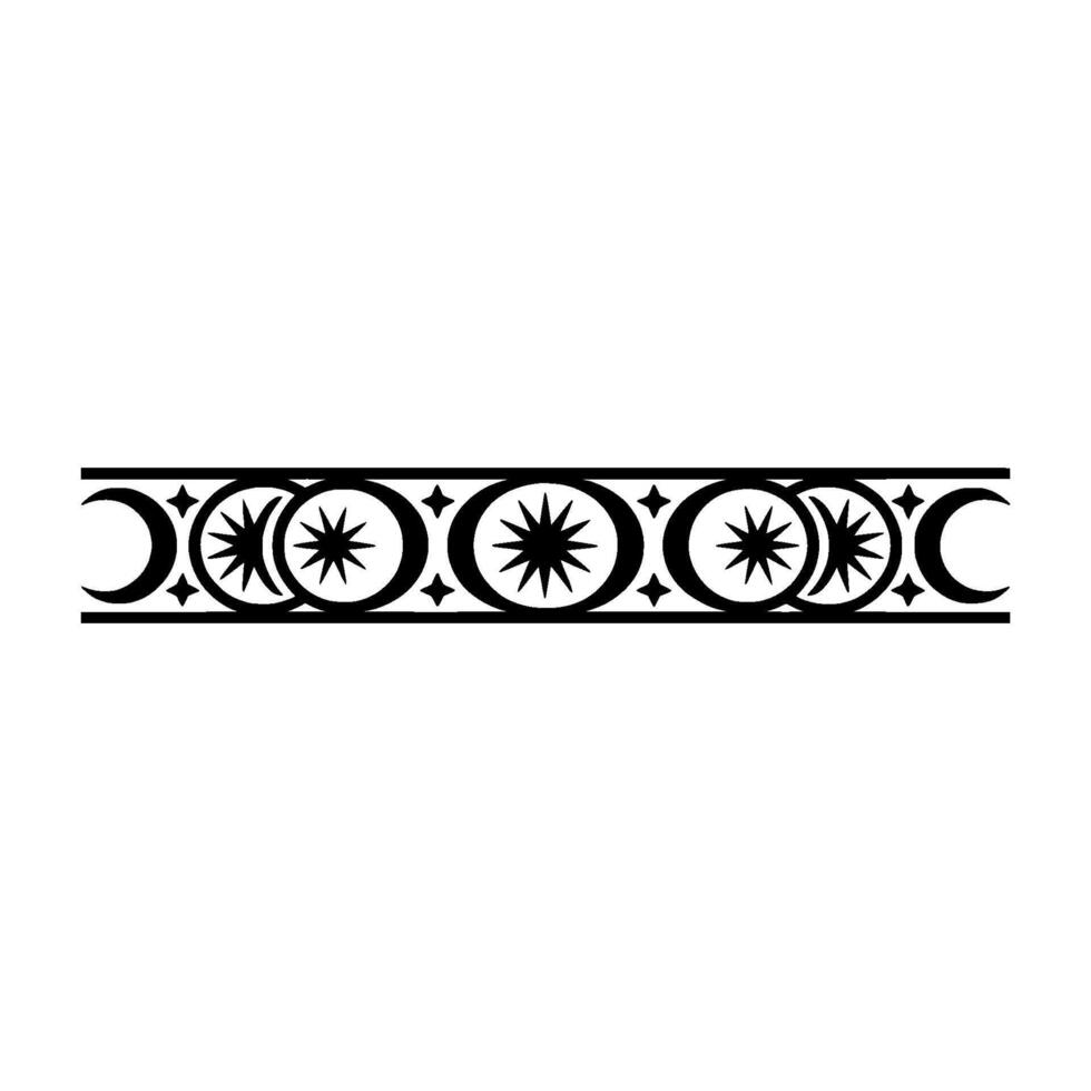 Celestial Border Crescent Moons Stars, Minimalist Black. vector