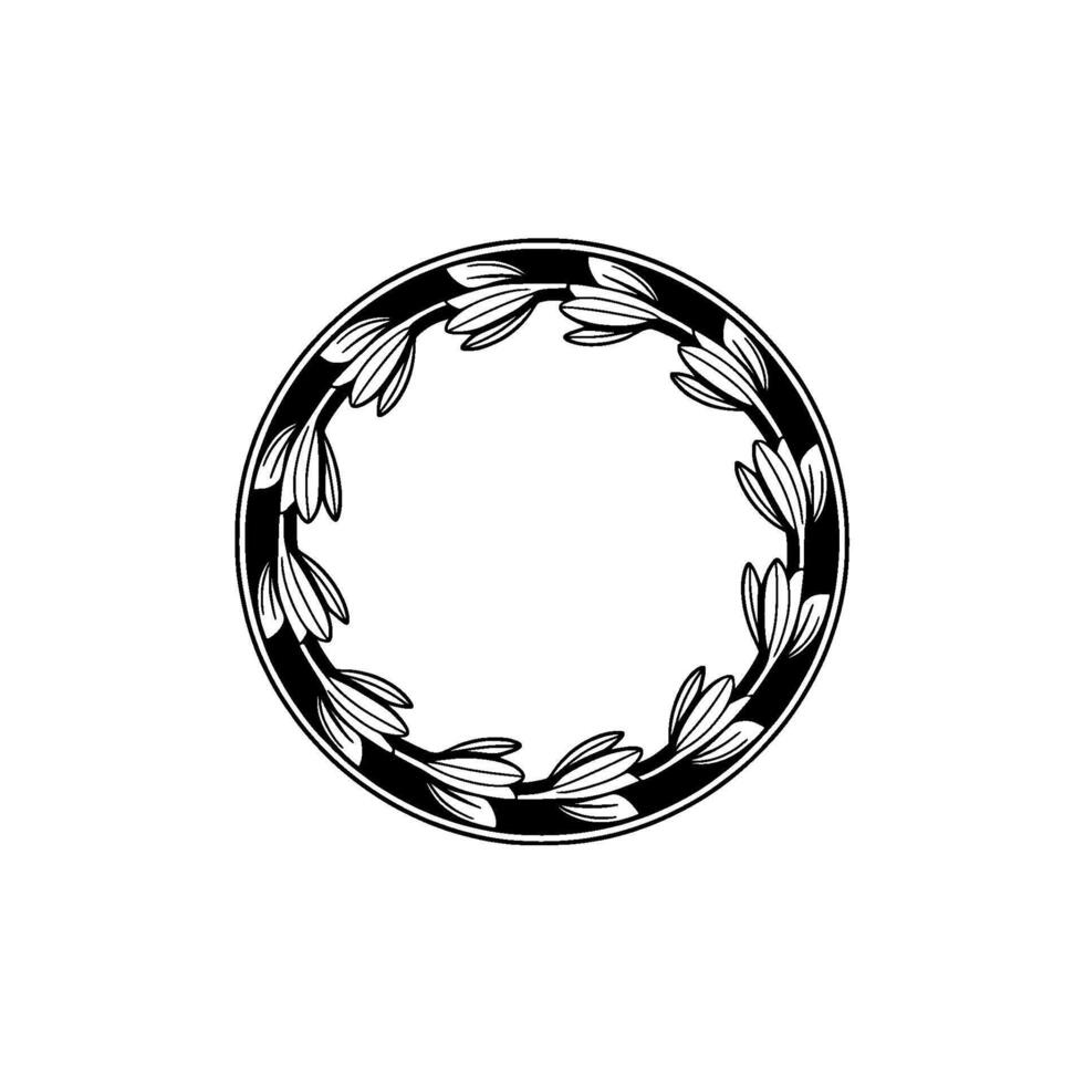 Elegant Black and White Laurel Wreath Circle. vector