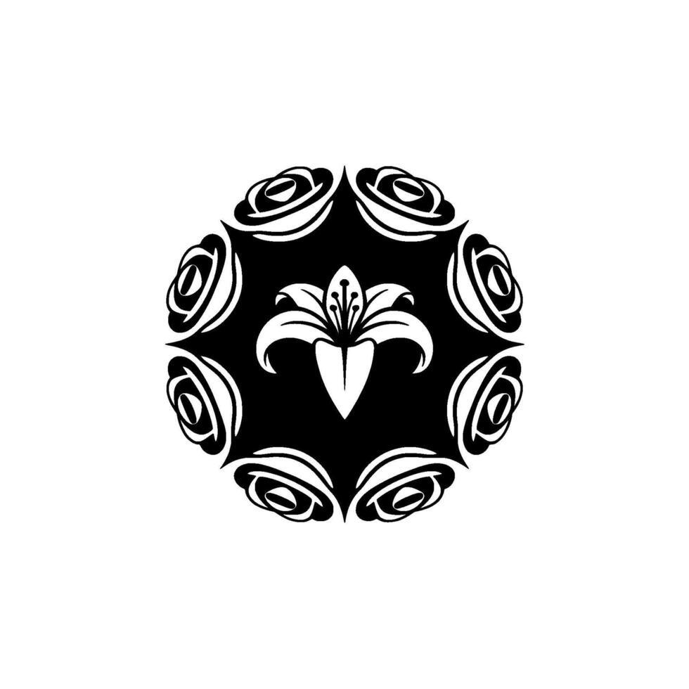 Black White Floral Mandala Elegant , Symbolism. vector
