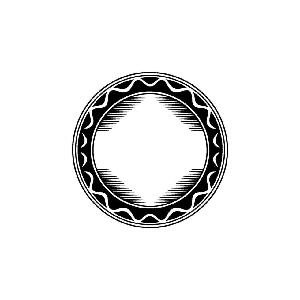 Engraved Circular Ornament, Black and White, Minimalist. vector