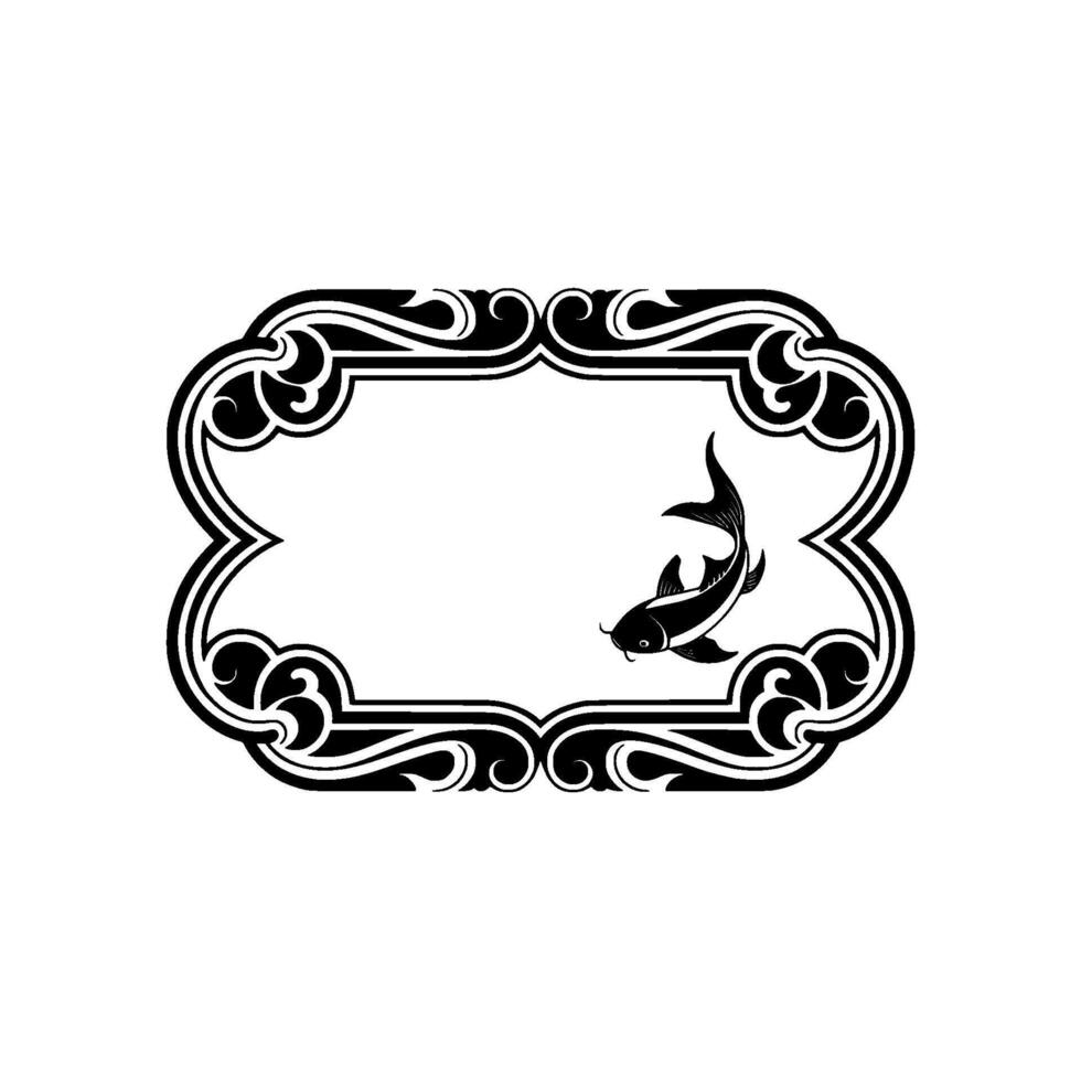 Elegant Koi Fish Label with Ornamental Border. vector