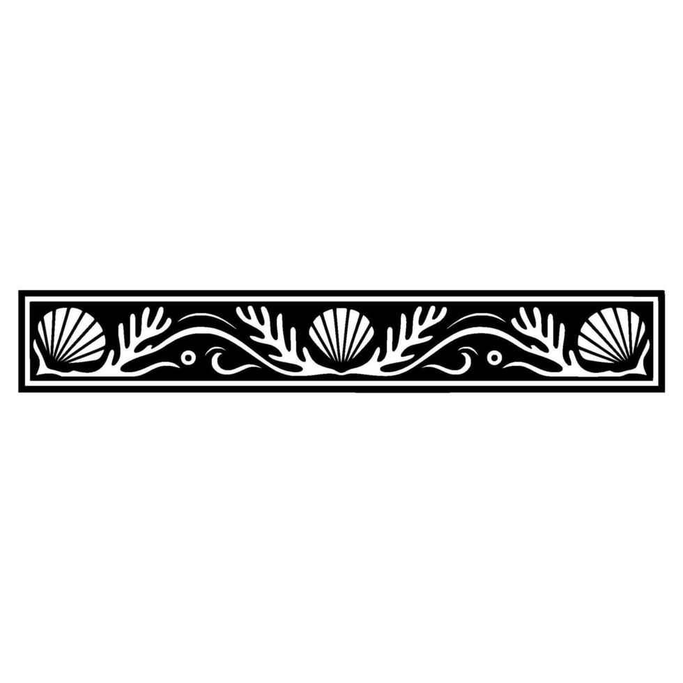 Elegant Black White Sea Motif Border, Element. vector