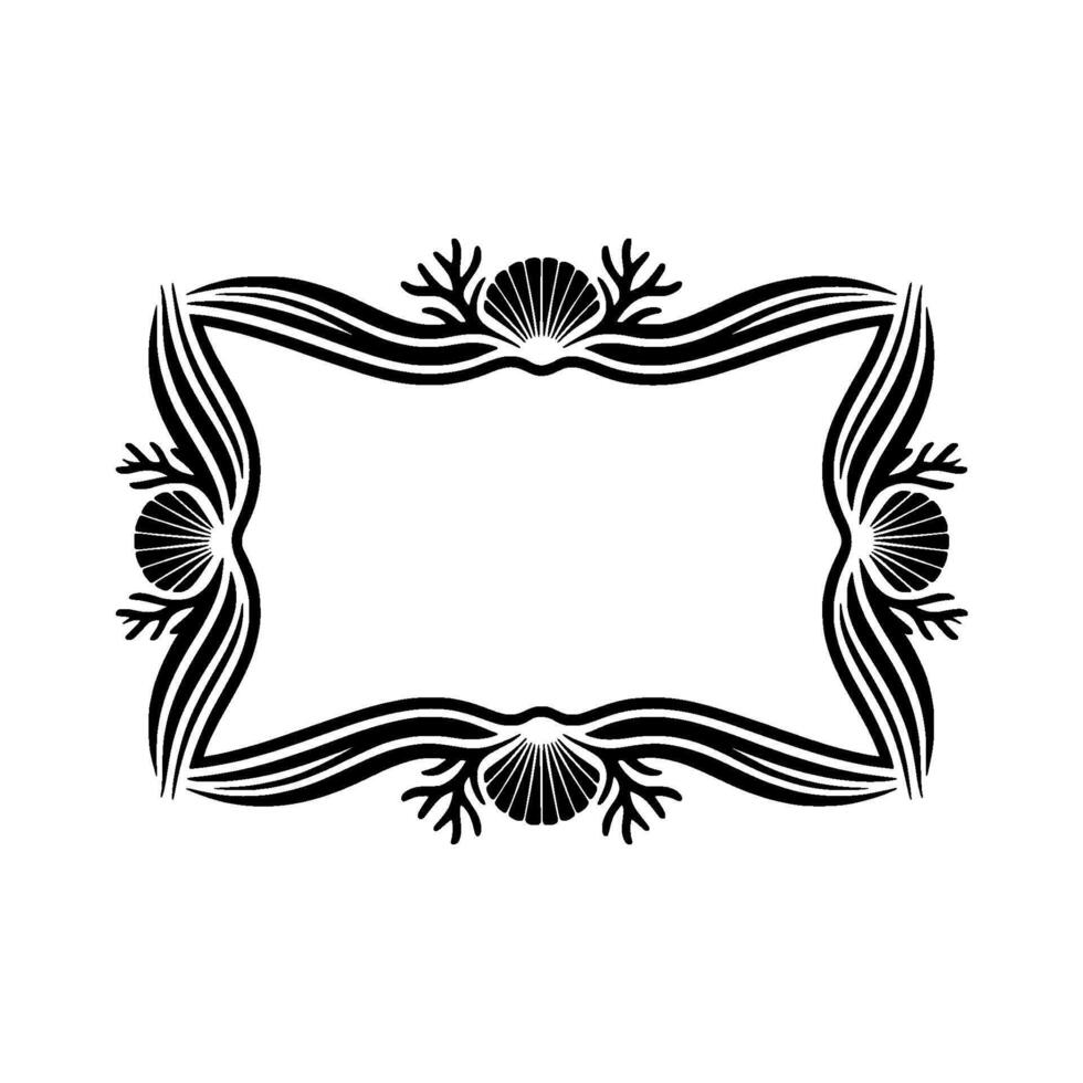 Elegant Black White Seashell Frame. vector