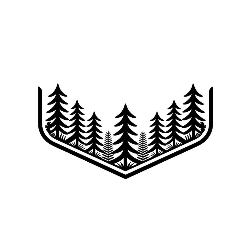 Minimalist Evergreen Forest Badge, Nature , Black White. vector