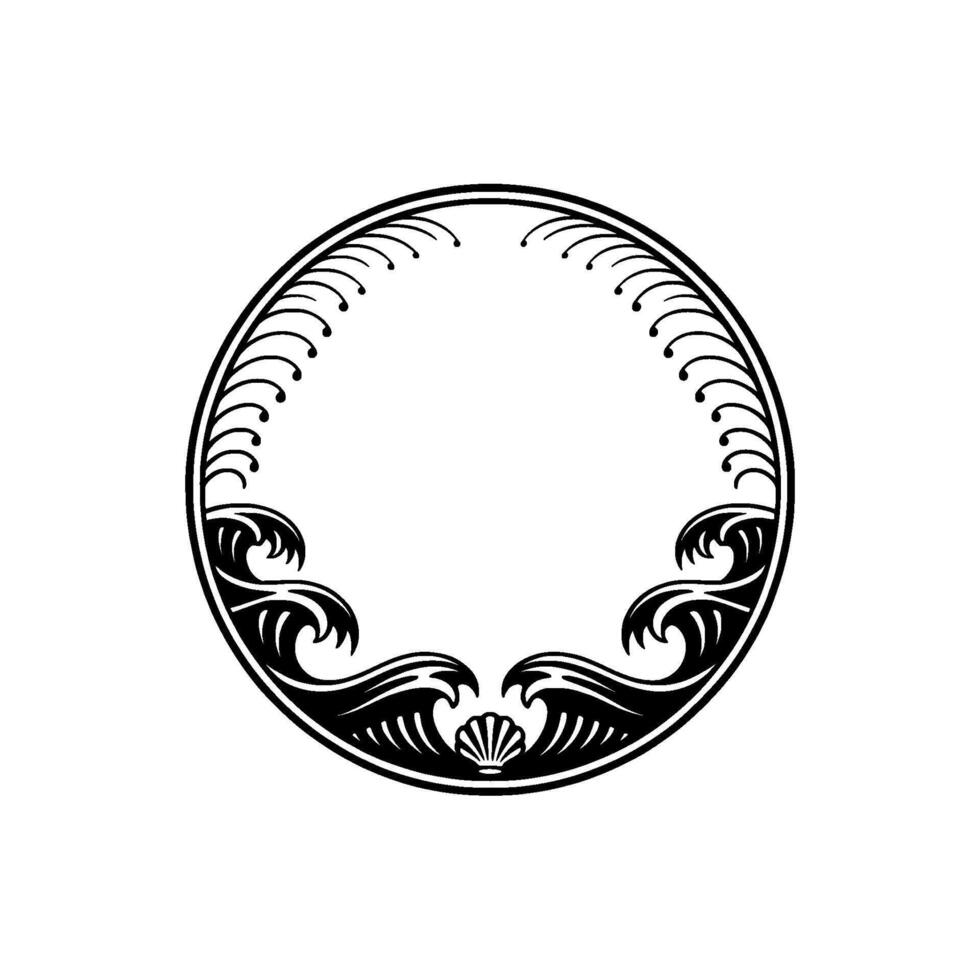 Art Deco Circular Wave and Shell Ornament on White. vector
