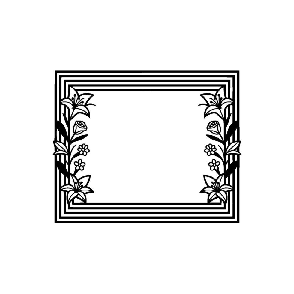 Floral Frame Illustration - Black and White Elegant. vector