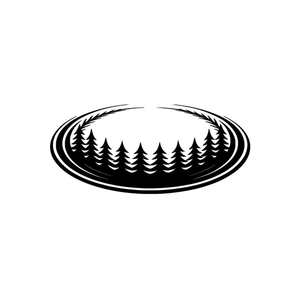 Minimalist Forest Emblem Black Trees in Oval on Light Background. vector