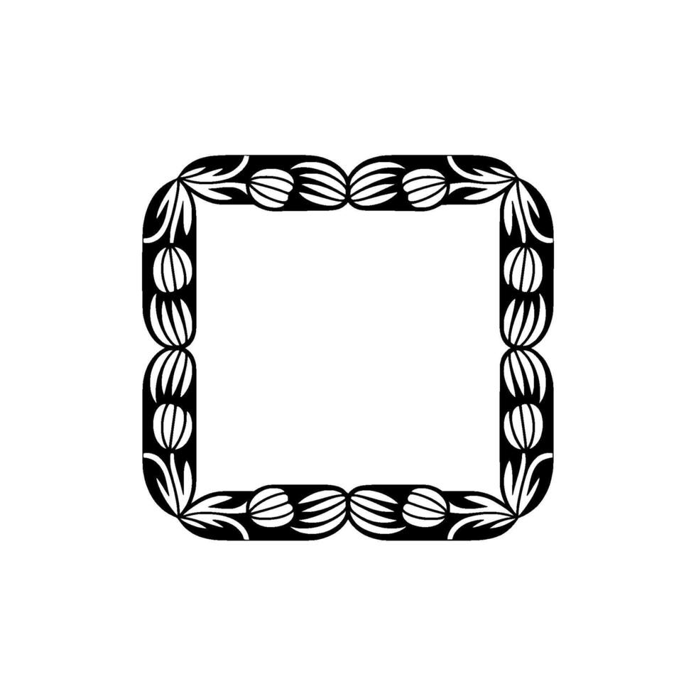 Art Deco Frame with Floral Elements, Black and White, Minimalist. vector