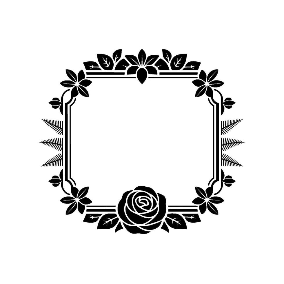 Elegant Floral Frame in Black White, Decorative Element. vector