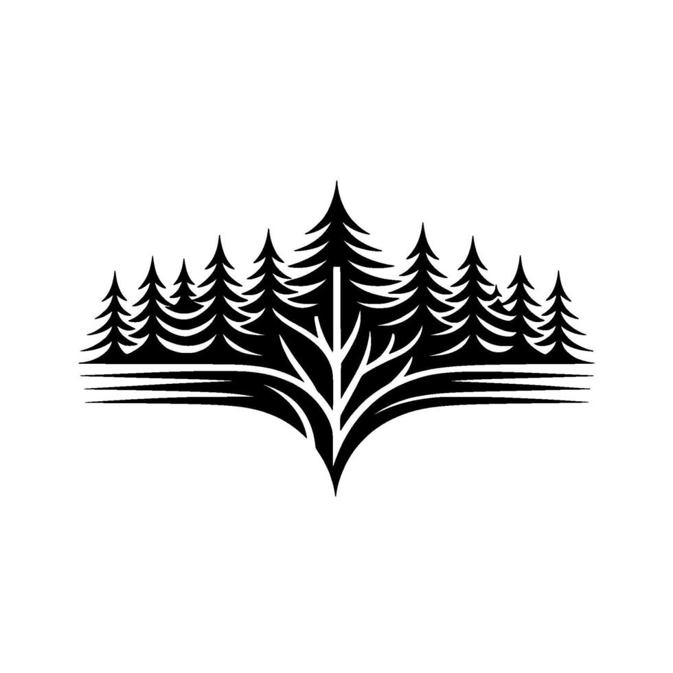 Minimalist Evergreen Forest Silhouette , Black and White. vector