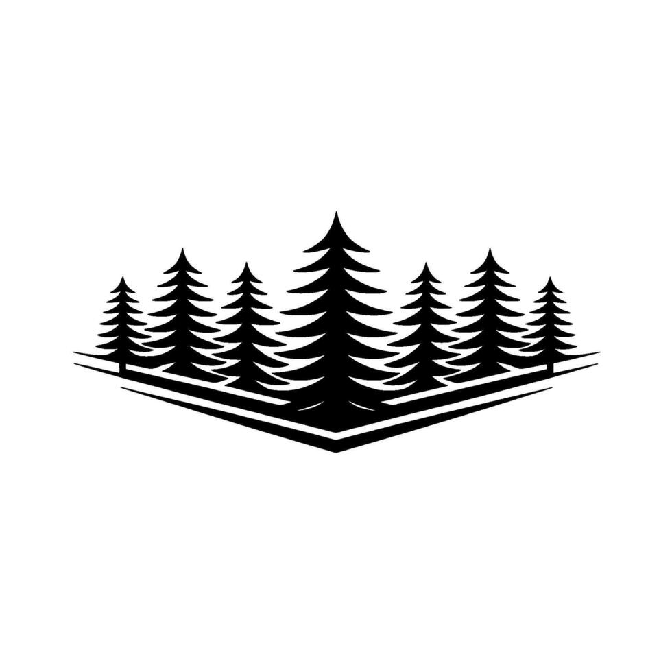 Minimalist Forest Black Evergreen Trees on White. vector