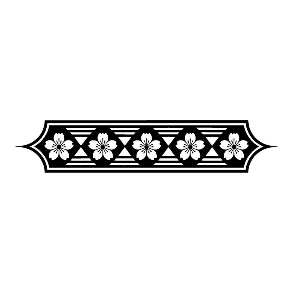 Elegant Black White Floral Border , Japanese Style, Decorative. vector