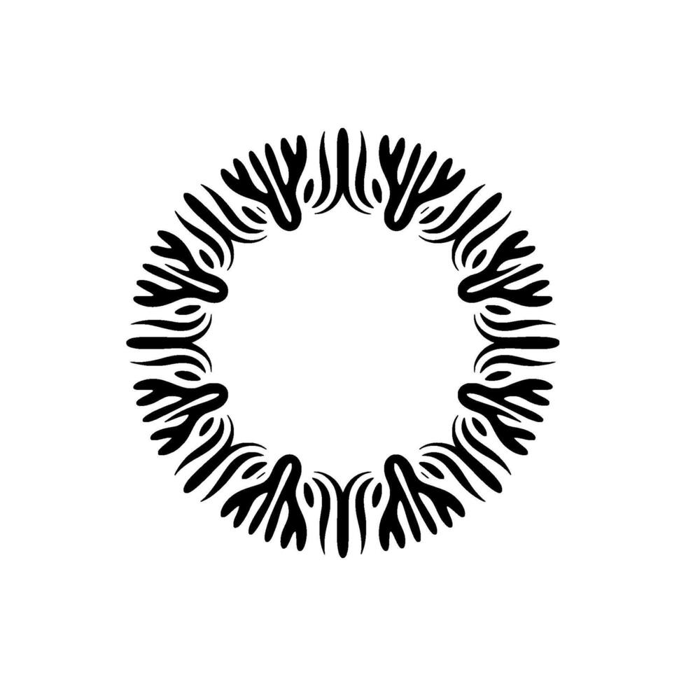 Abstract Circle Frame Tribal Black Elements on White, Minimalist. vector