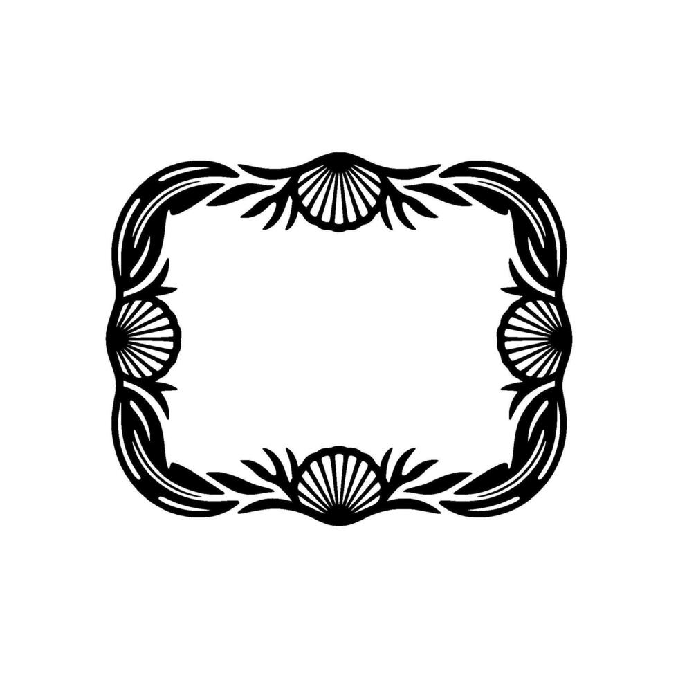 Elegant Black White Frame with Seashell Leaf Motifs. vector