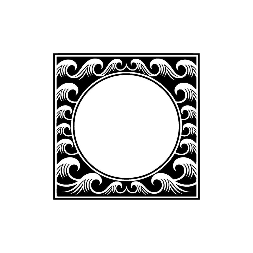 Elegant Art Deco Wave Frame with Blank Circle, Minimalist. vector