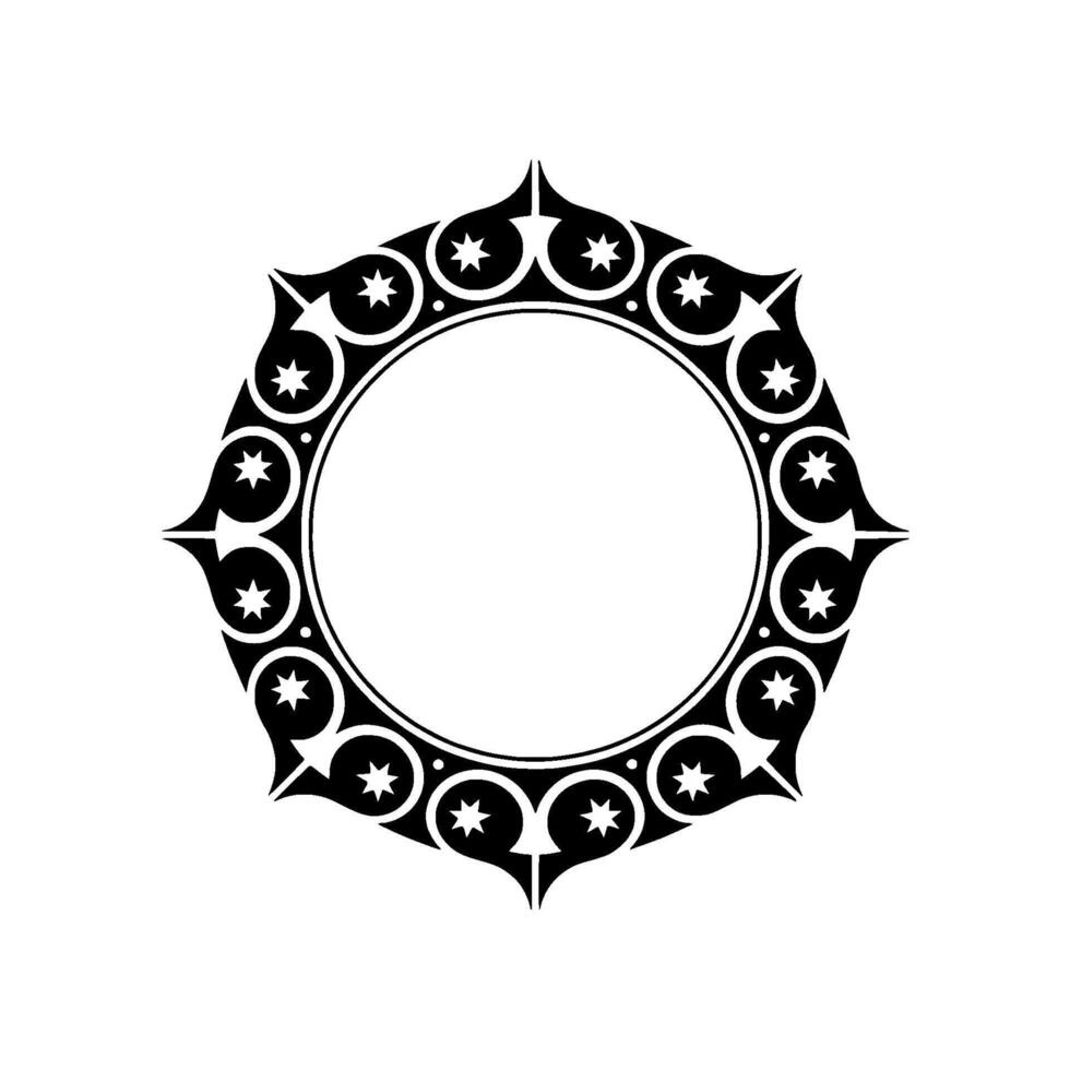 Elegant Circular Frame with Stars Black and White Ornament. vector