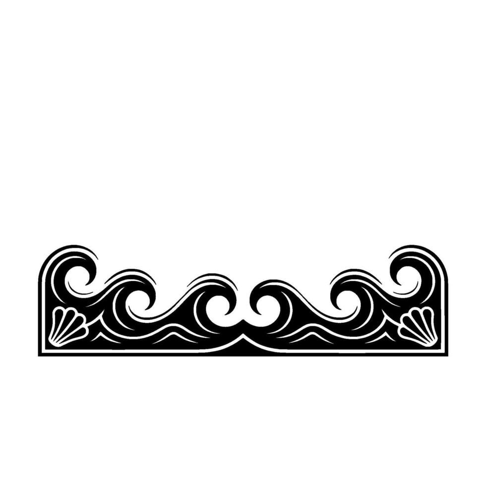 Decorative Wave Border in Black and White, Nautical Element. vector