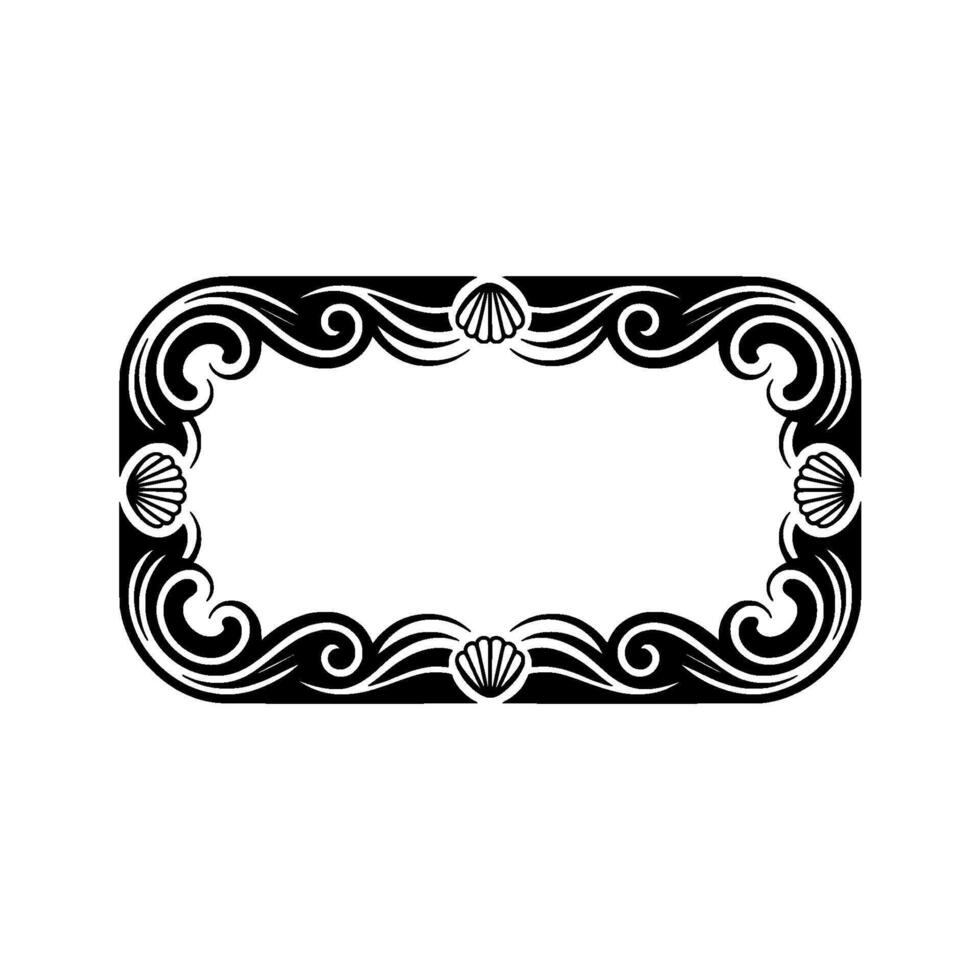 Elegant Black and White Shell Border , Coastal Aesthetic. vector