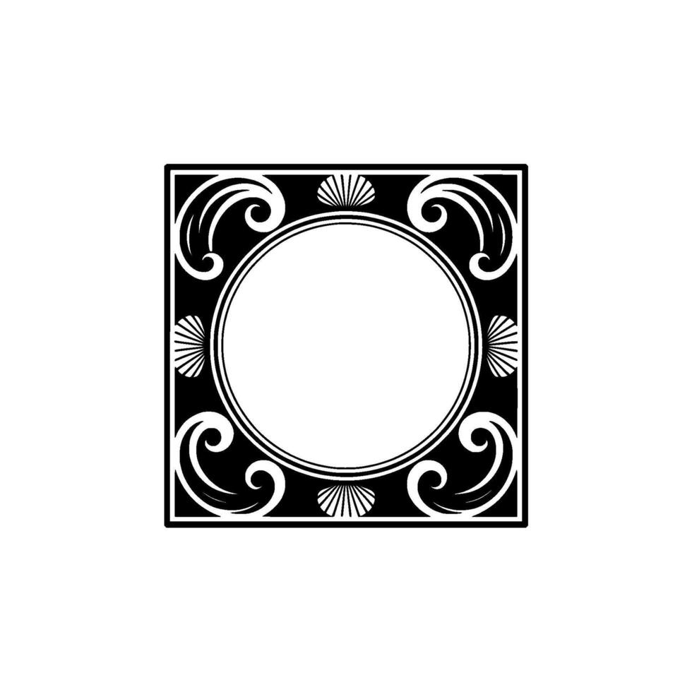 Elegant Black White Frame with Seashell Accents. vector