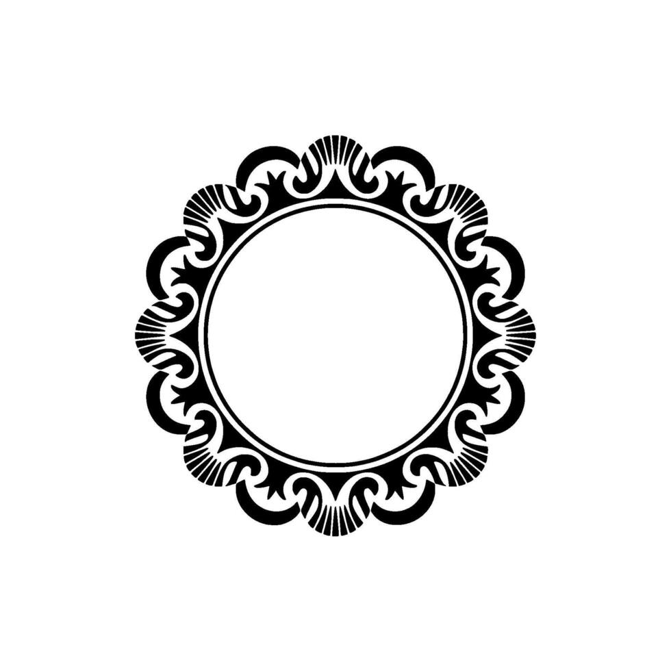 Elegant Black Circle Frame with Ornate Floral , Isolated on Light Grey. vector