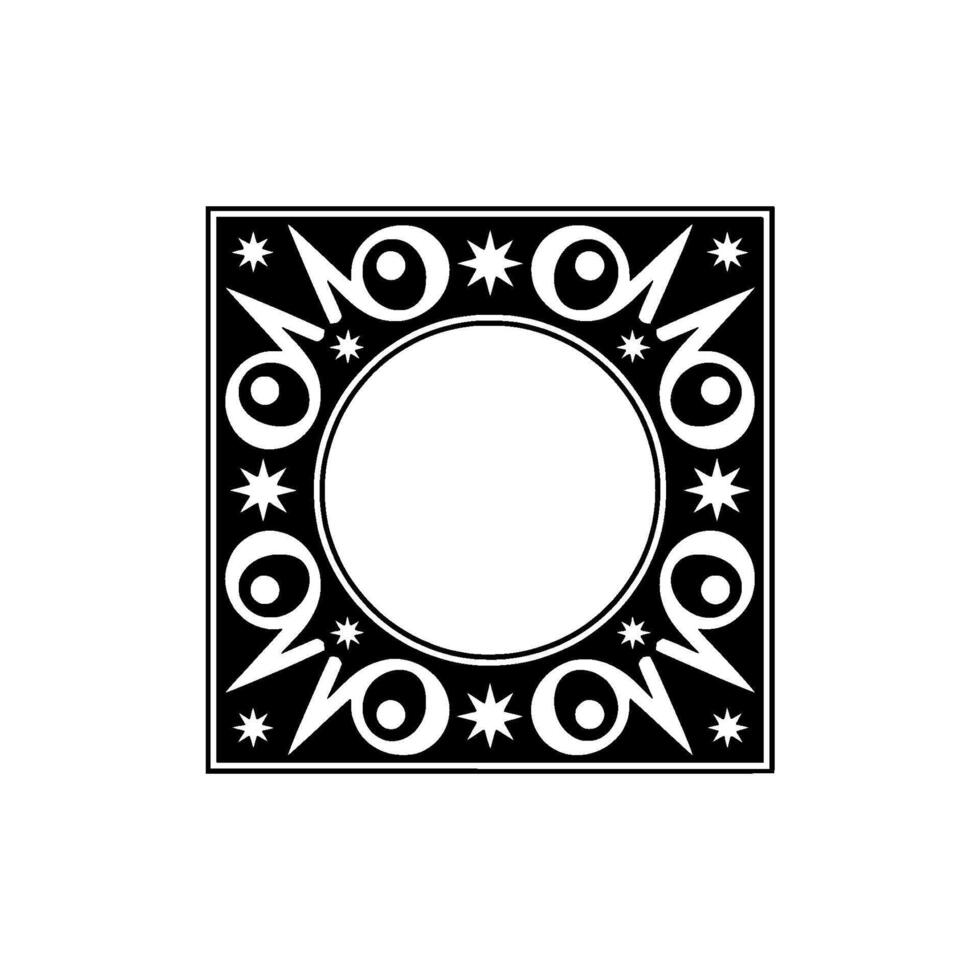 Ornate Geometric Frame with Central Circle, Black and White Element. vector