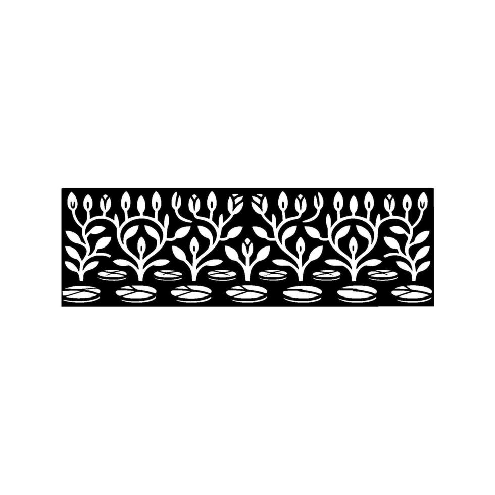 Decorative Floral Border Silhouette on Black Minimalist, Geometric. vector