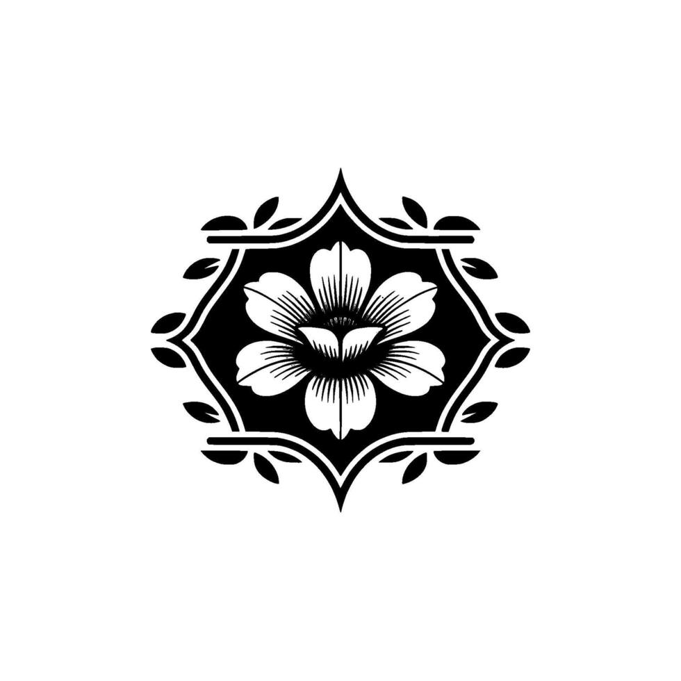 Minimalist Floral Emblem Elegant Black and White. vector