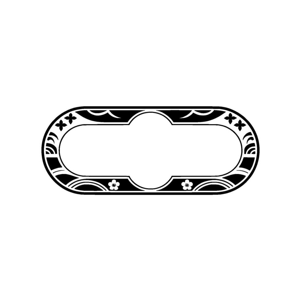 Elegant Black and White Oval Frame with Floral Accents - Minimalist. vector
