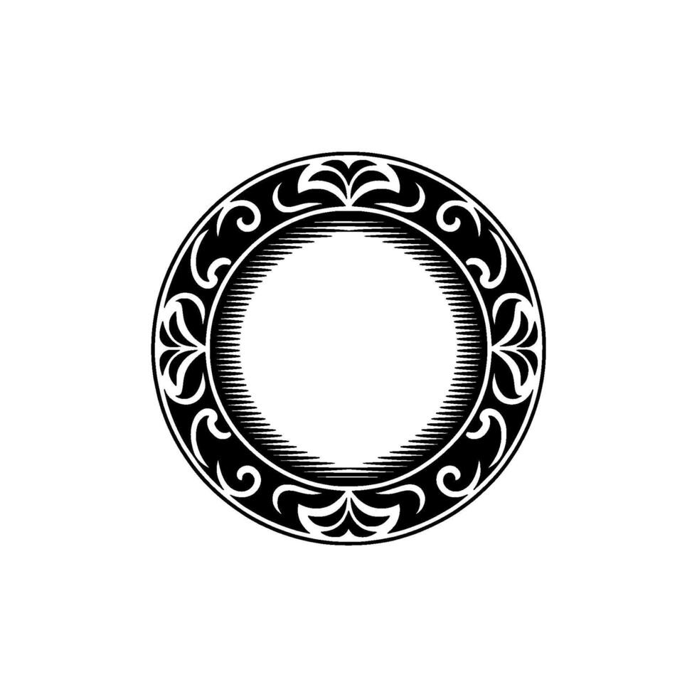 Ornamental Circle in Black White, Illustration. vector