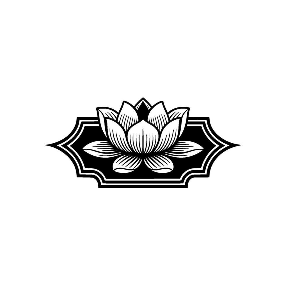 Minimalist Black White Lotus on Light Background. vector