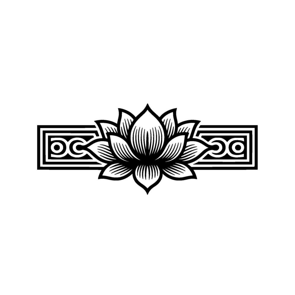 Elegant Lotus Flower in Black and White, Decorative Border. vector